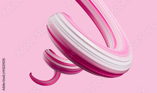 Colorful swirl brush stroke isolated on background. Artistic abstract pastel 3d pink paintbrush spiral ribbon 3d illustration