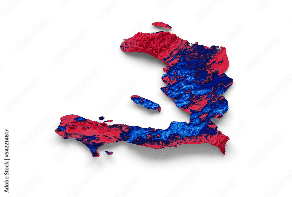 Haiti map with the flag Colors Blue and Red Shaded relief map 3d illustration - obrazy, fototapety, plakaty 