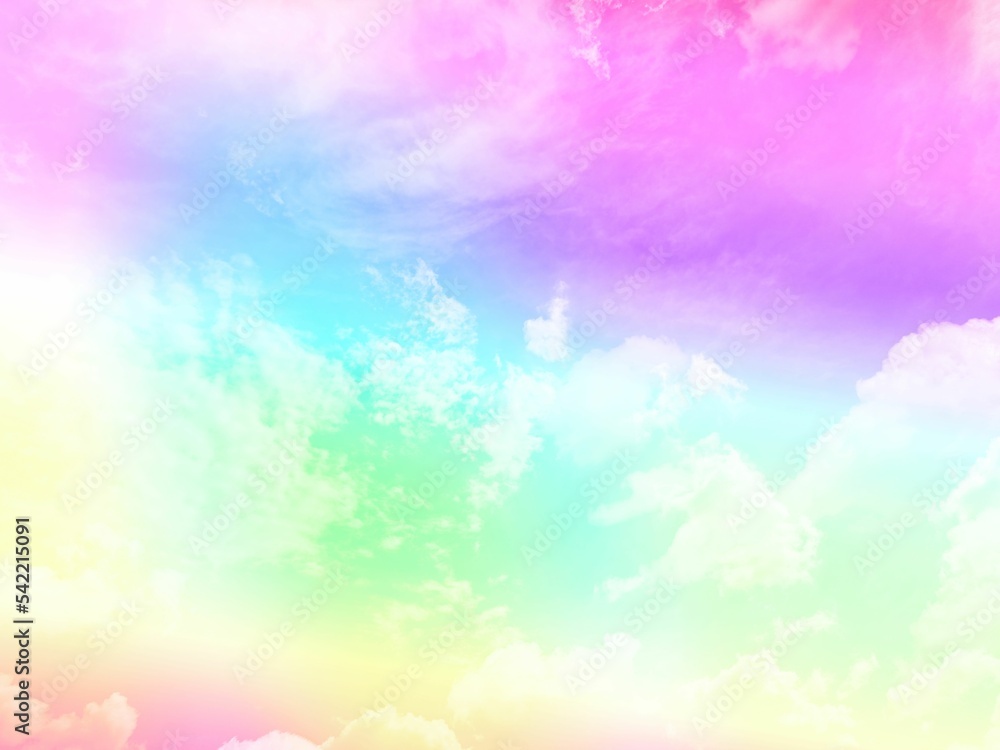 beauty sweet pastel yellow violet   colorful with fluffy clouds on sky. multi color rainbow image. abstract fantasy growing lights