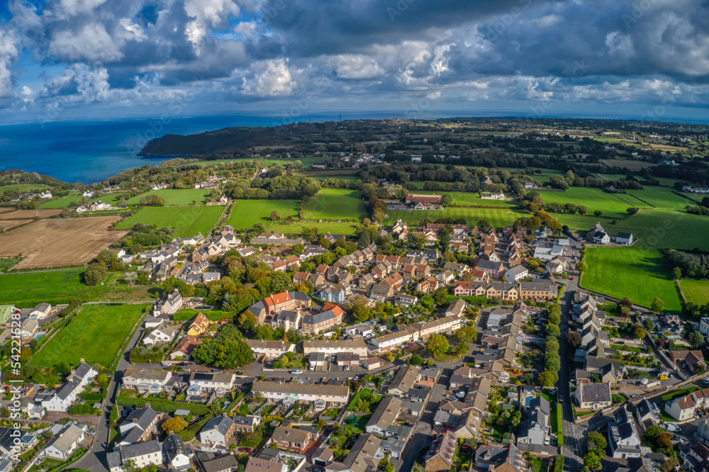Aerial View of the small Village of St. Johns Church in Jersey
