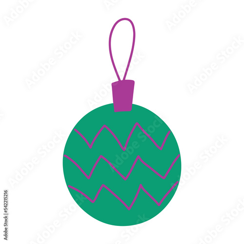 Christmas New Year hand drawn clip art element - decorative bauble decorated with simple ornament. Vector illustration isolated on white background