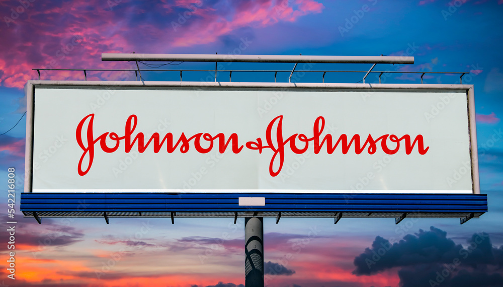 Advertisement billboard displaying logo of Johnson and Johnson Stock Photo Adobe Stock