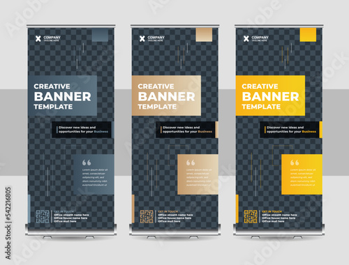 Creative business Roll-up banner, Corporate promotional stand roll-up layout, pull-up standee abstract geometric banner