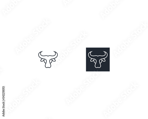 African Bison Bull Head line art, buffalo head Front view logo design template, American buffalo head face elements for logo, label, emblem, sign Isolated on white background vector illustration.