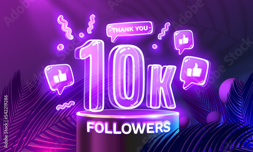 Thank you 10k followers, peoples online social group, happy banner celebrate, Vector