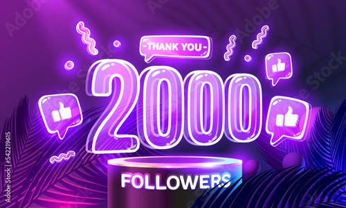 Thank you 2000 followers, peoples online social group, happy banner celebrate, Vector