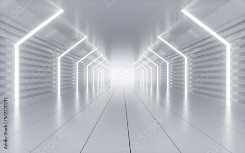 White geometric tunnel, 3d rendering.