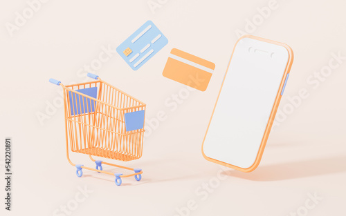 Shopping online and bank cards, 3d rendering.
