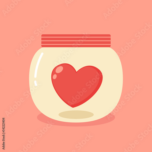Charity, donation, volunteering and generous social community. Red hearts in a glass jar.
