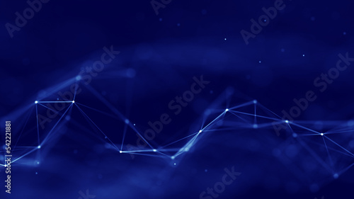 Connection concepts The Internet network comes from a polygonal connection using dots and lines, consisting of a dark blue background with space above it.