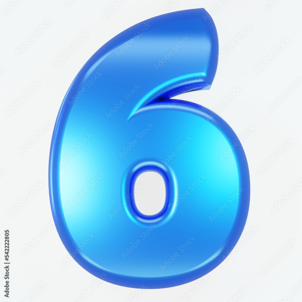 Number 6 with white background. 3d render with shiny metallic surface. Number 6 with white background. 3d render with shiny metallic surface.