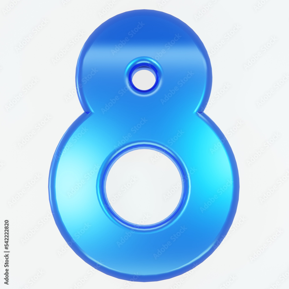 Number 8 with white background. 3d render with shiny metallic surface. Number 8 with white background. 3d render with shiny metallic surface.