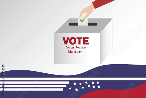 The person at the polling station holding a ballot paper in his hand with the message your vote matters. People legal and democratic in America