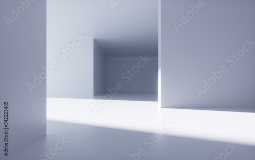 White abstract geometric architecture, Interior geometry scene, 3d rendering.