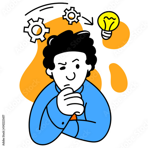 Doubts. Vector illustration with young ambitious smart manager in different business processes. Business, finance, minimalism, team, managment and target