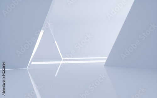 Fototapeta Naklejka Na Ścianę i Meble -  White abstract geometric architecture, Interior geometry scene, 3d rendering.