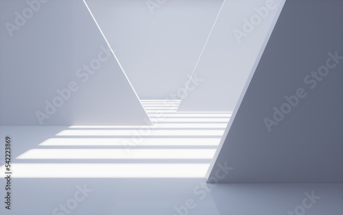 White abstract geometric architecture, Interior geometry scene, 3d rendering.