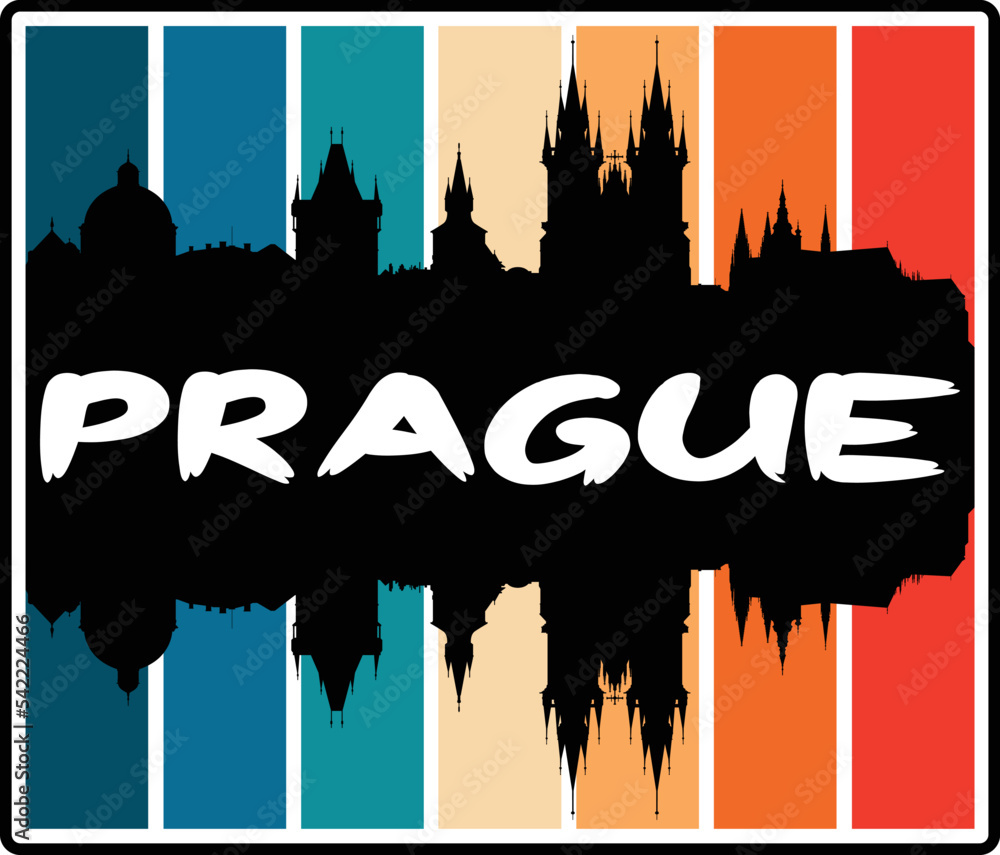 Prague Czechia Skyline Sunset Travel Souvenir Sticker Logo Badge Stamp Emblem Coat of Arms Vector Illustration EPS