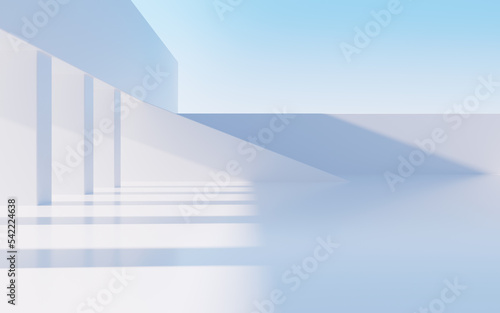White abstract geometric architecture, outdoor architecture scene, 3d rendering.
