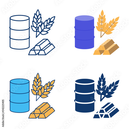 Commodity market icon set in flat and line style