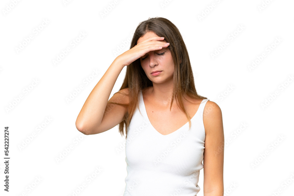 Young pretty woman over isolated background with headache Young pretty woman over isolated background with headache