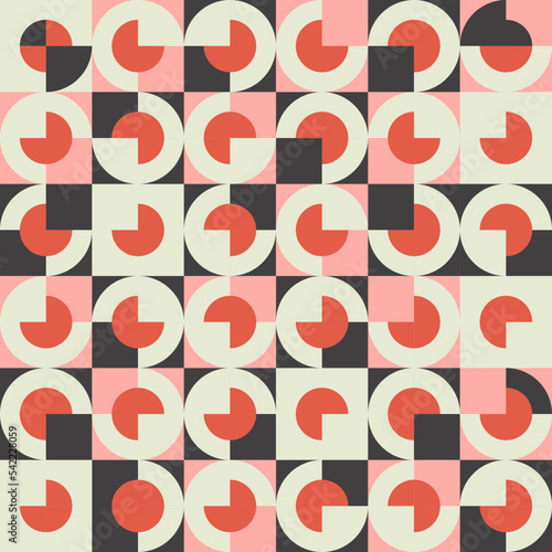 Seamless pattern in retro bauhaus style with circles