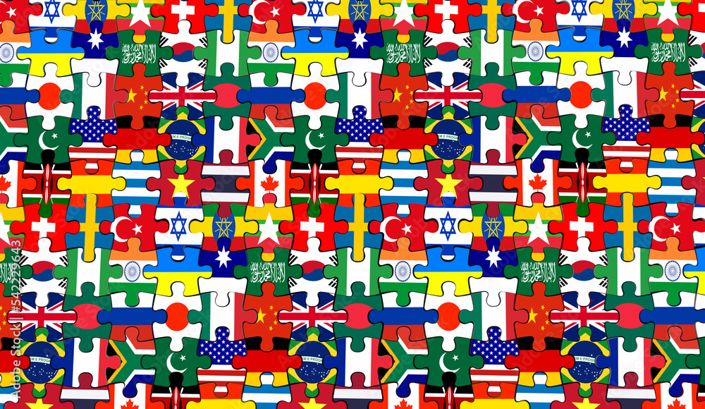Country Flags World Nations Puzzle PIeces Background 3d Illustration Country Flags World Nations Puzzle PIeces Background 3d Illustration
