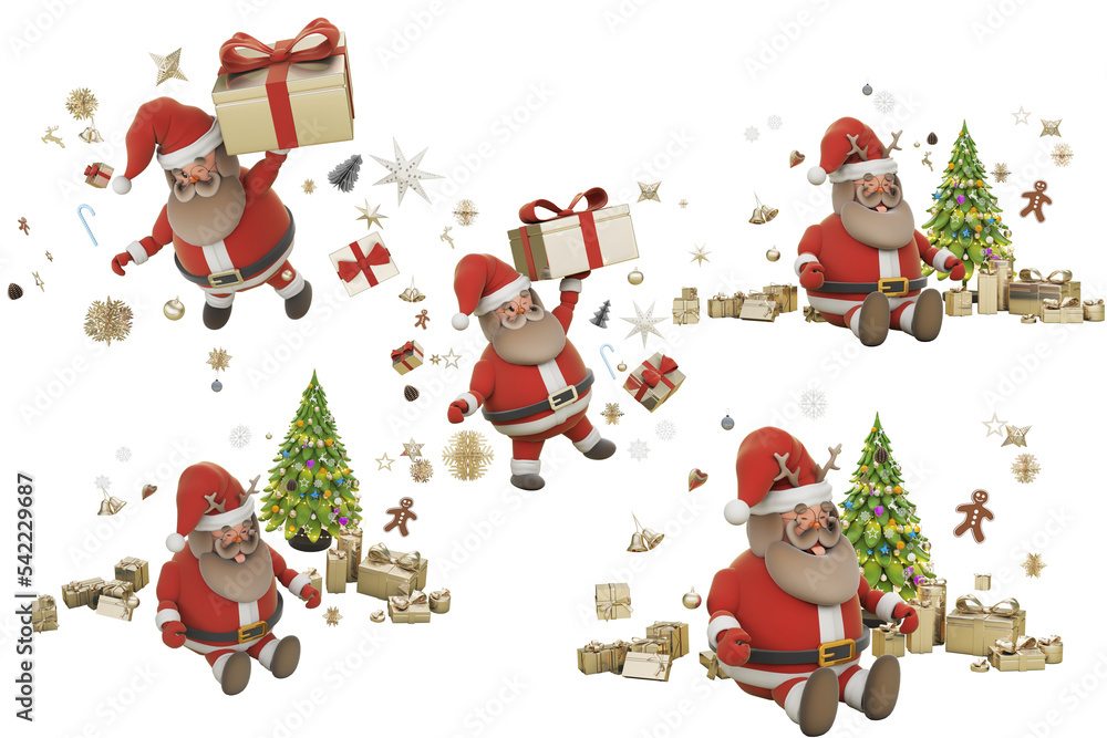 Santacros  in a different posture at Christmas on a transparent background