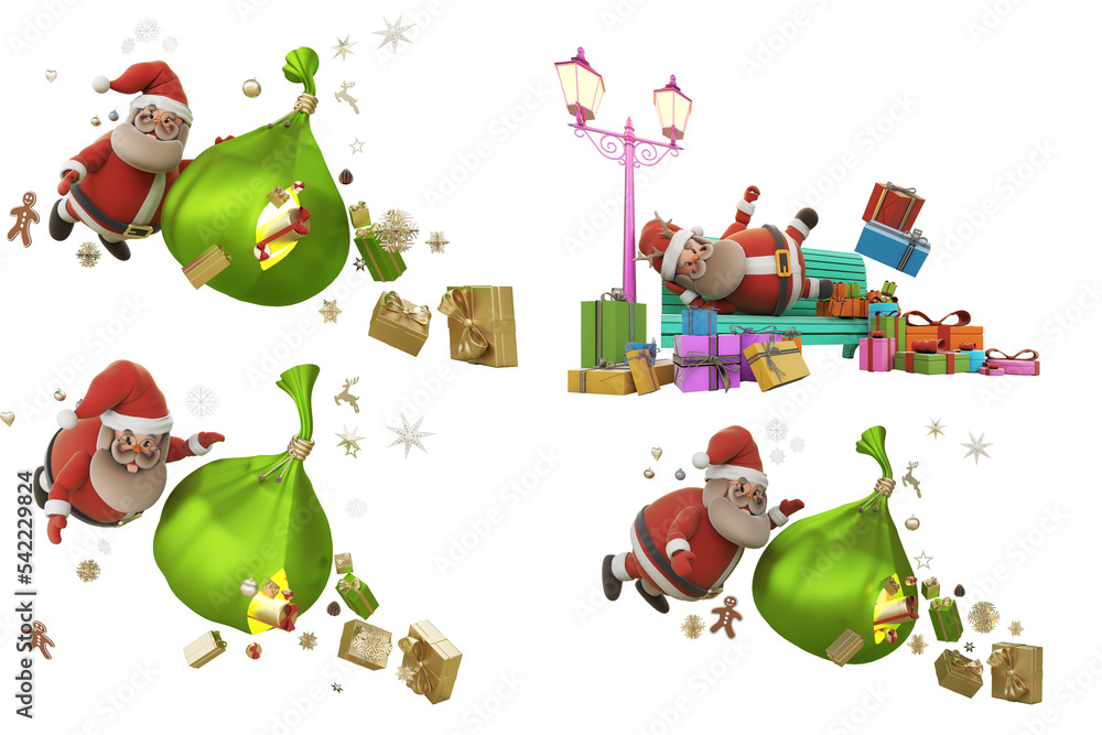 Naklejka premium Santacros in a different posture at Christmas on a transparent background