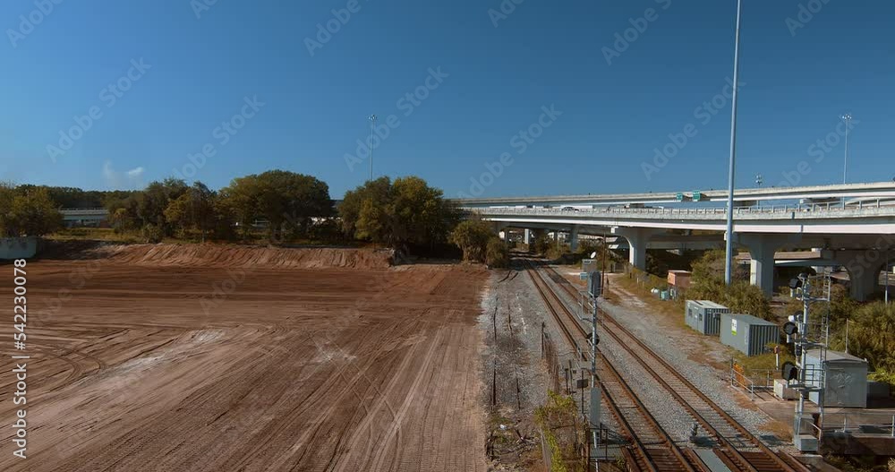 Ground zero, construction field new highway and railway, ready to build buildings in downtown Ground zero, construction field new highway and railway, ready to build buildings in downtown