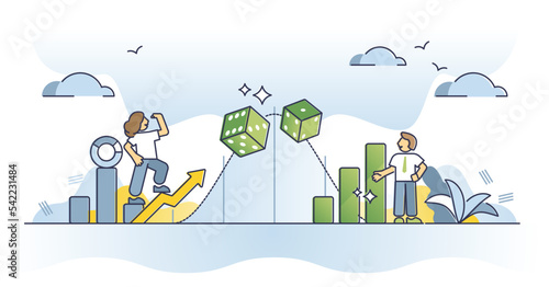 Probability and possible likelihood mathematical measurement outline concept. Statistics calculation and potential chance analysis with estimate data assessment vector illustration. Win possibility.