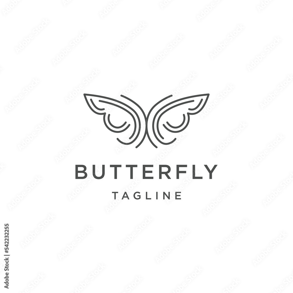 Butterfly logo with line art style design template flat vector 