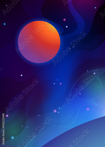 Space and planet background. Planet and stars in dark space. Vector illustration.