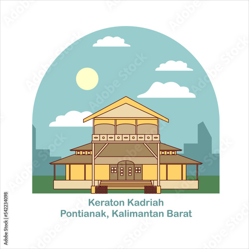 Illustration of landmark Kota Pontianak, Keraton Kadariah Melayu kalimantan barat flat icon buildings traditional design for tourism - flat modern vector photo