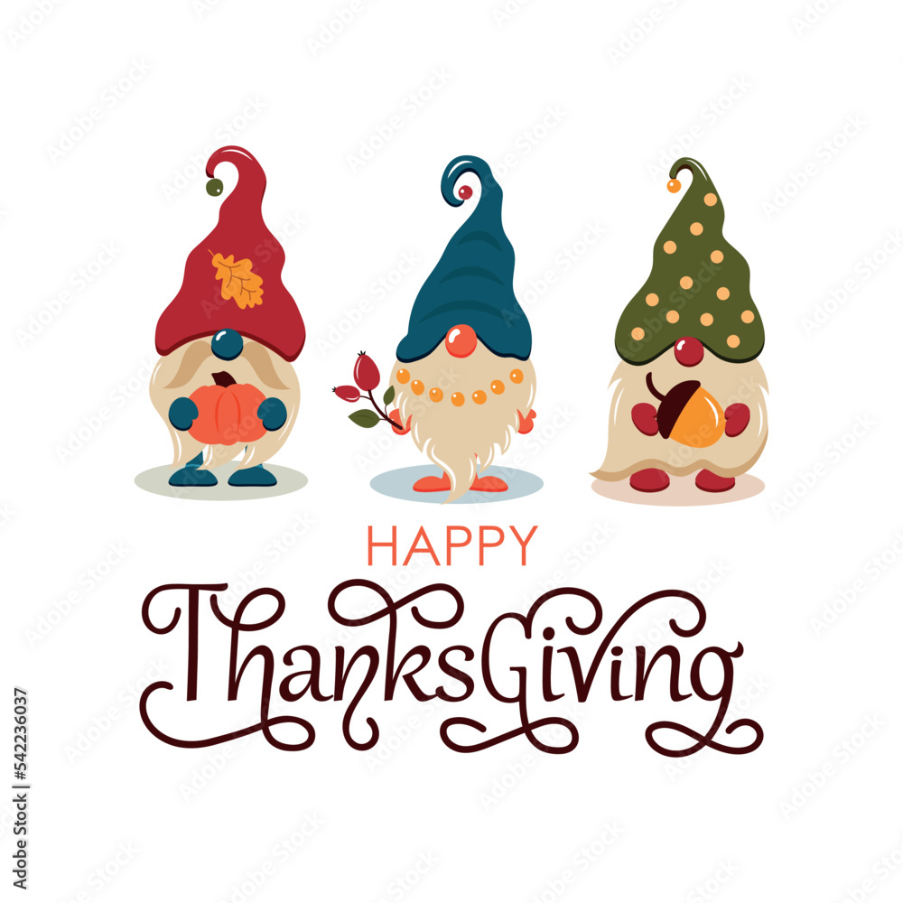 Fototapeta premium Happy Thanksgiving handwritten text isolated on white background. Modern brush ink calligraphy. Vector colorful illustration, hand lettering. Greeting holiday design for print, card, banner, poster