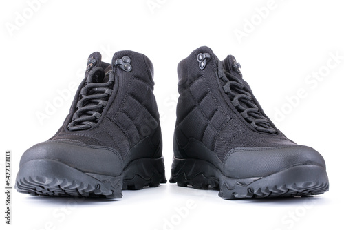 Black men's autumn boots isolated on a white background