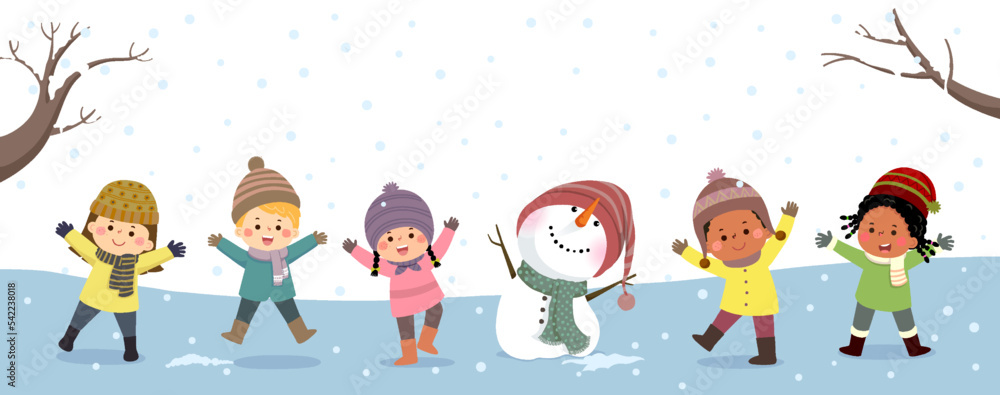 Vector banners kids playing in winter. Happy new year and Merry Christmas background Vector banners kids playing in winter. Happy new year and Merry Christmas background