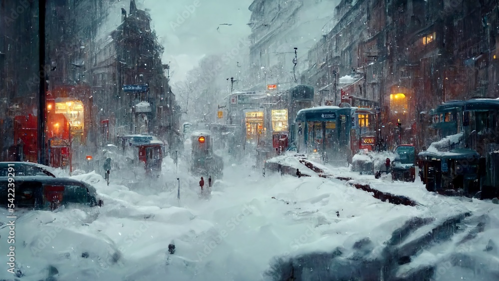 Obraz premium Abstract winter landscape on Blurred background, 3D Illustration of Snowy Street