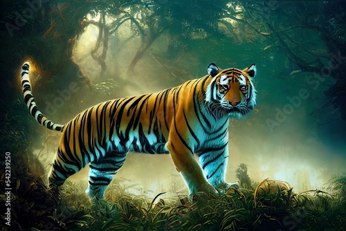 Tiger in the jungle. Illustration for advertising  cartoons  games  print media.