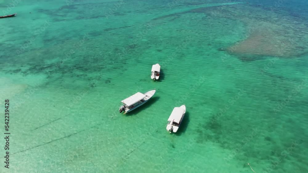 Aerial view of speed boat in the tropical ocean Aerial view of speed boat in the tropical ocean