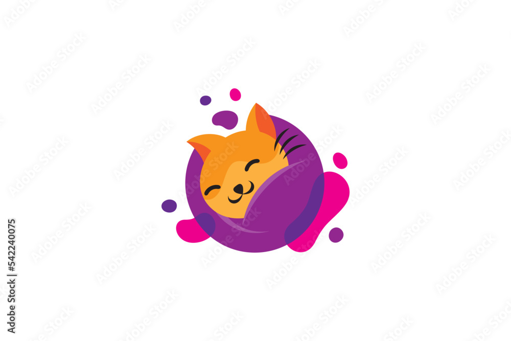 sleeping cute cat cartoon character logo sleeping cute cat cartoon character logo