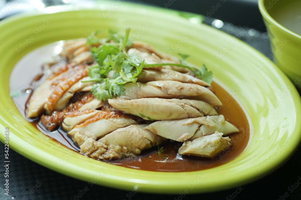 singapore chicken meat and rice on a plate singapore chicken meat and rice on a plate