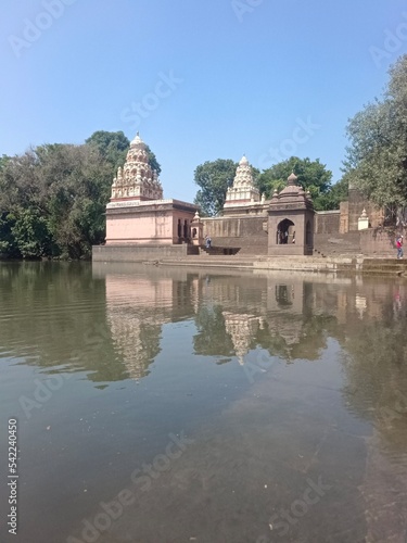 Wai, Maharashtra, India, 30 October 2022, Temple on Krishna Ghat, Bank of Krishna river, Menavali Ghat, Wai, Maharashtra, India.