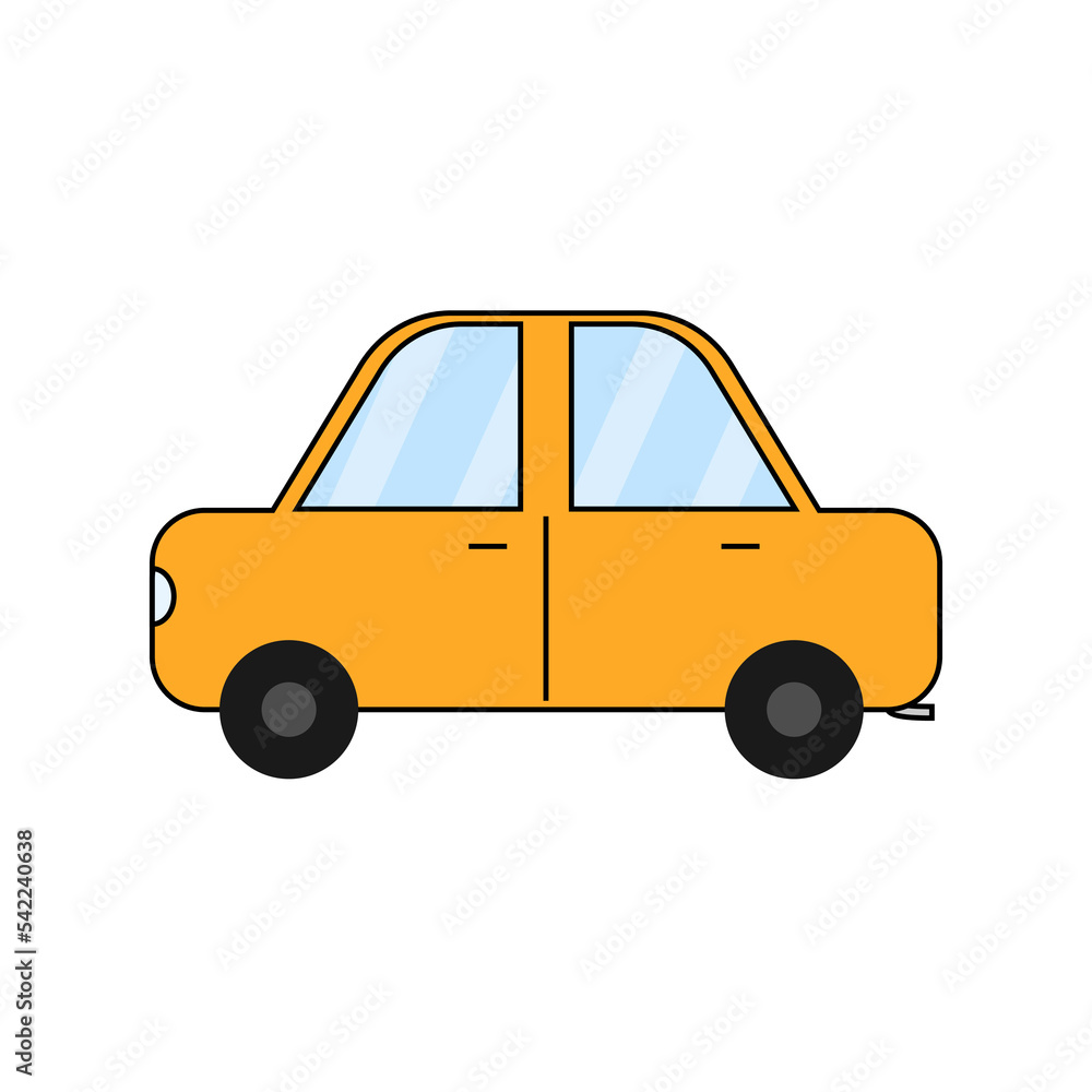 Yellow car isolated on white background. Cute line art transport. Vector illustration. Flat clip art