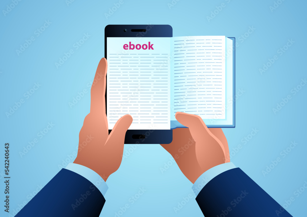 Mans hand holding a smartphone reading ebook Mans hand holding a smartphone reading ebook