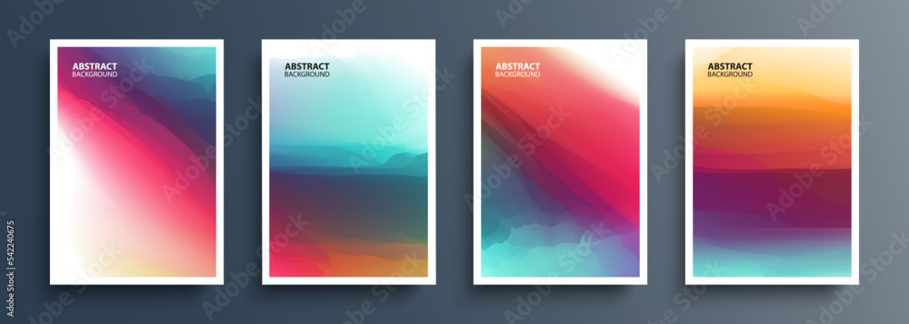 Set of multicolored abstract backgrounds with dynamic color gradients. Bright colored templates collection for brochures, posters, flyers and covers. Vector illustration.