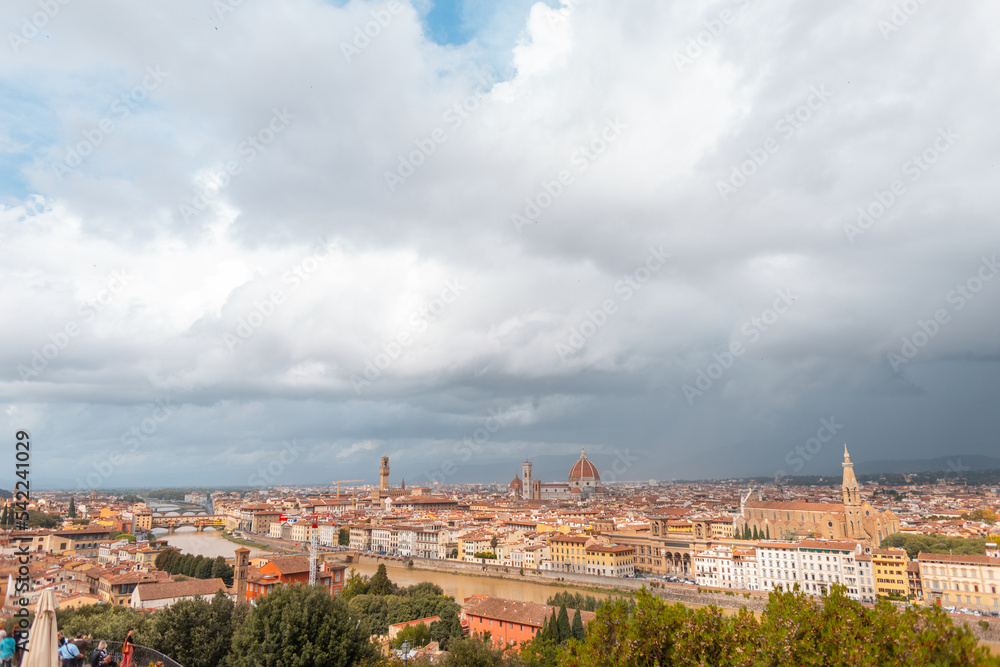 Amazing panoramic view of a beautiful city on a cloudy day, Florence, Italy