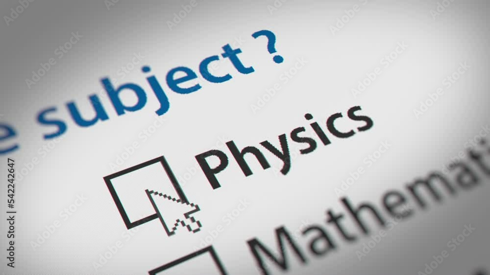Mouse Cursor Clicking Physics Check Box on Subject Survey. All data on the Footage are Fictional, Created Especially for This Concept
Mouse Cursor Clicking Physics Check Box on Subject Survey. All data on the Footage are Fictional, Created Especially for This Concept