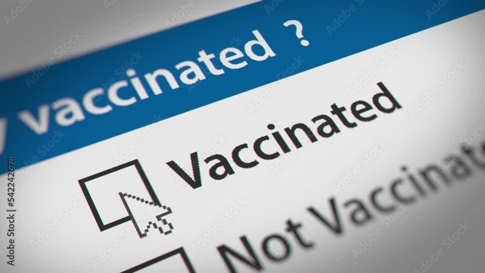 Mouse Cursor Clicking Vaccinated Check Box on Vaccination Survey. All data on the Footage are Fictional, Created Especially for This Concept
Mouse Cursor Clicking Vaccinated Check Box on Vaccination Survey. All data on the Footage are Fictional, Created Especially for This Concept