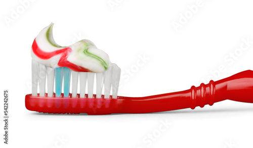 Toothbrush with toothpaste isolated on white background